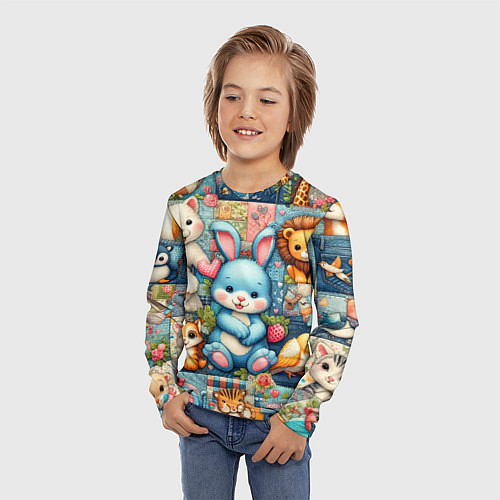 Детский лонгслив Funny hare and his friends - patchwork / 3D-принт – фото 3