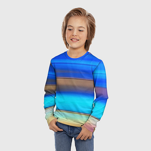 Детский лонгслив Голубые и коричневые полосы / 3D-принт – фото 3
