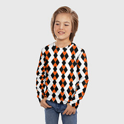 Лонгслив детский Чёрные и оранжевые ромбы на белом фоне, цвет: 3D-принт — фото 2