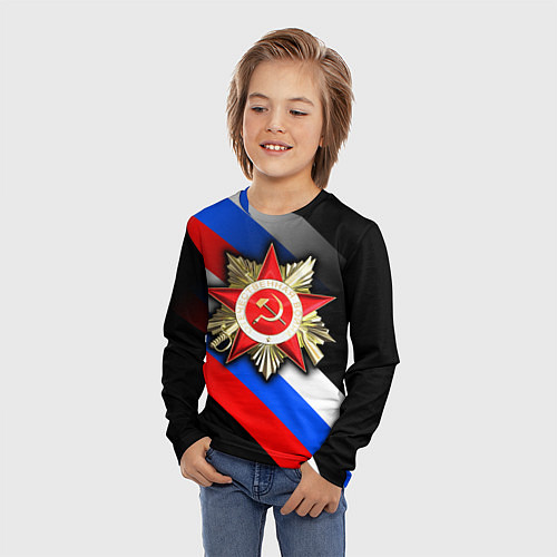 Детский лонгслив Великая отечественная - триколор градиент / 3D-принт – фото 3