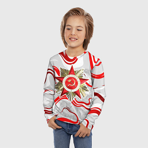 Детский лонгслив Великая отечественная - красные нити / 3D-принт – фото 3