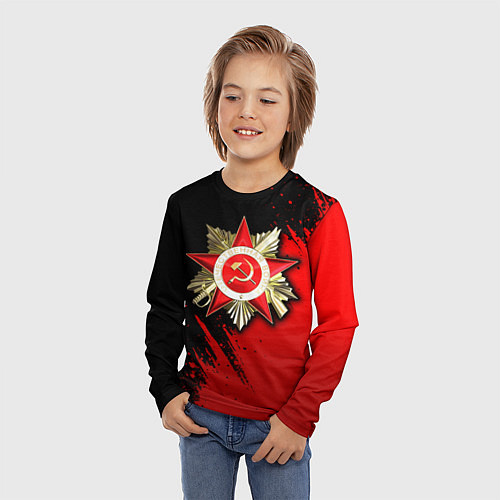 Детский лонгслив Велика отечественная - красный градиент / 3D-принт – фото 3