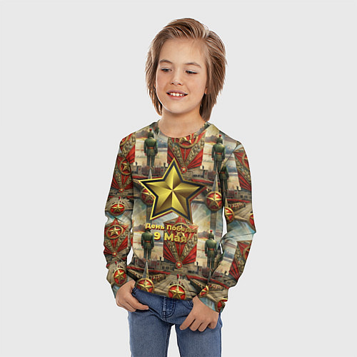 Детский лонгслив 9 мая солдаты и знамя / 3D-принт – фото 3