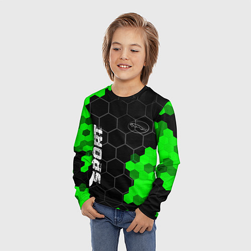 Детский лонгслив Jaguar green sport hexagon / 3D-принт – фото 3