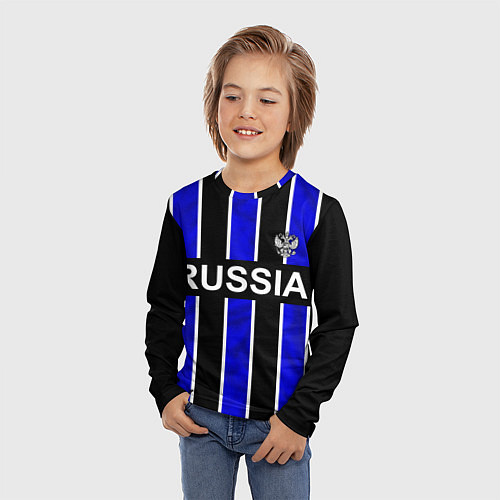 Детский лонгслив Россия- черно-синяя униформа / 3D-принт – фото 3