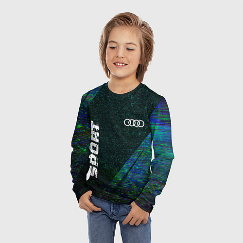 Детский лонгслив Audi sport glitch blue / 3D-принт – фото 3