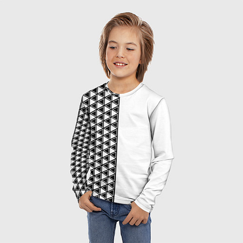 Детский лонгслив Чёрные треугольники на белом фоне / 3D-принт – фото 3