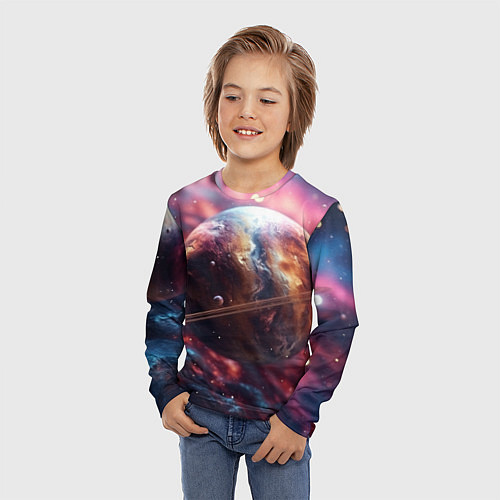 Детский лонгслив Объемный космос и планеты / 3D-принт – фото 3