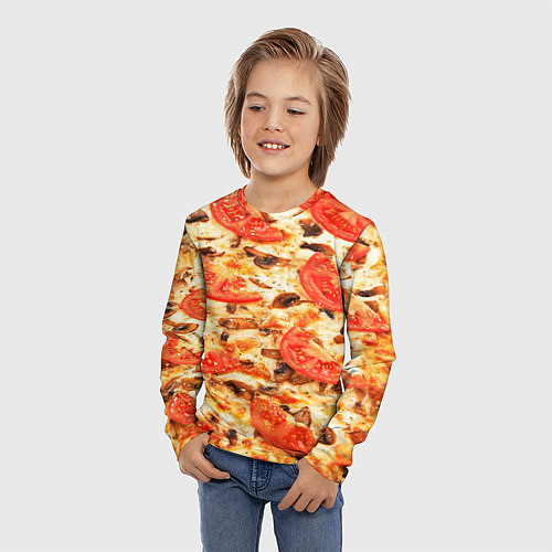 Детский лонгслив Пицца с грибами и томатом - текстура / 3D-принт – фото 3