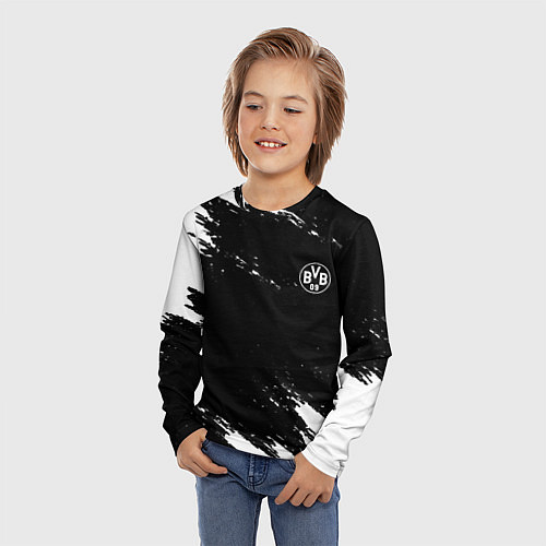 Детский лонгслив Borussia краски чёрно белый / 3D-принт – фото 3