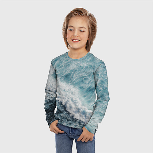 Детский лонгслив Морская бирюзовая волна / 3D-принт – фото 3