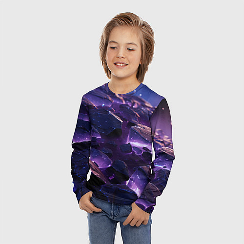 Детский лонгслив Фиолетовые неоновые камни со светом / 3D-принт – фото 3