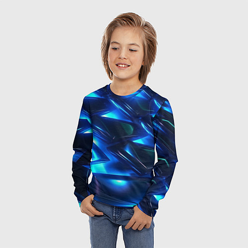 Детский лонгслив Синие абстрактные неоновые плиты / 3D-принт – фото 3