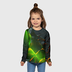 Лонгслив детский Зеленая абстрактная неоновая текстура, цвет: 3D-принт — фото 2