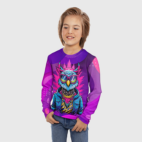 Детский лонгслив Стильная сова в одежде / 3D-принт – фото 3