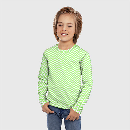 Детский лонгслив Светло-зелёный ломаные полосы / 3D-принт – фото 3