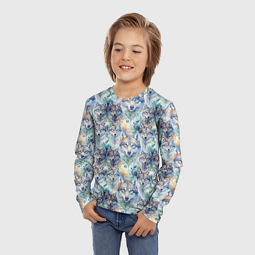 Детский лонгслив Паттерн из волков / 3D-принт – фото 3