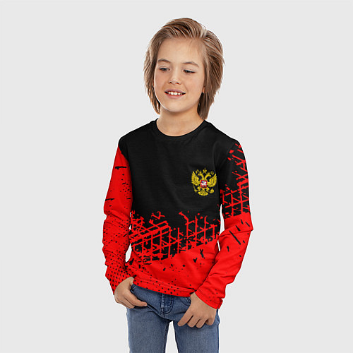 Детский лонгслив Россия герб красные краски / 3D-принт – фото 3