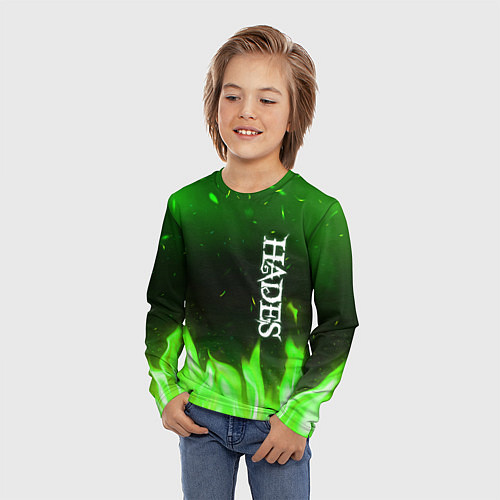 Детский лонгслив Logo Hades green hell fire / 3D-принт – фото 3