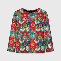 Детский лонгслив Мандала с кошачьим орнаментом