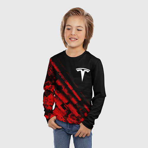 Детский лонгслив Tesla sport grunge / 3D-принт – фото 3