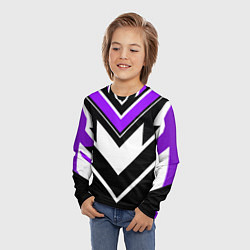 Лонгслив детский Фиолетово-белые полосы на чёрном фоне, цвет: 3D-принт — фото 2