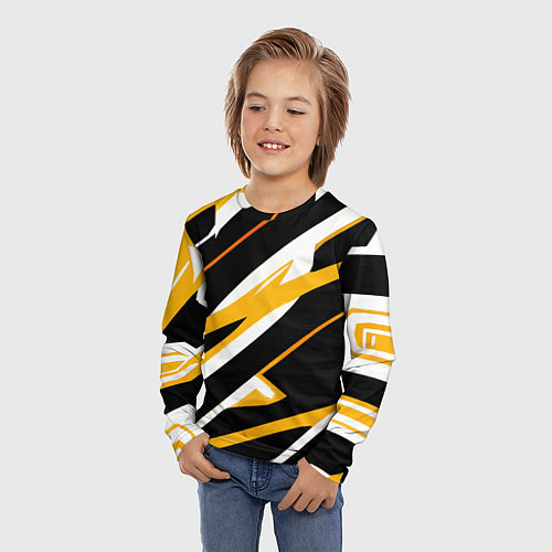 Детский лонгслив Жёлто-белые полосы и чёрный фон / 3D-принт – фото 3