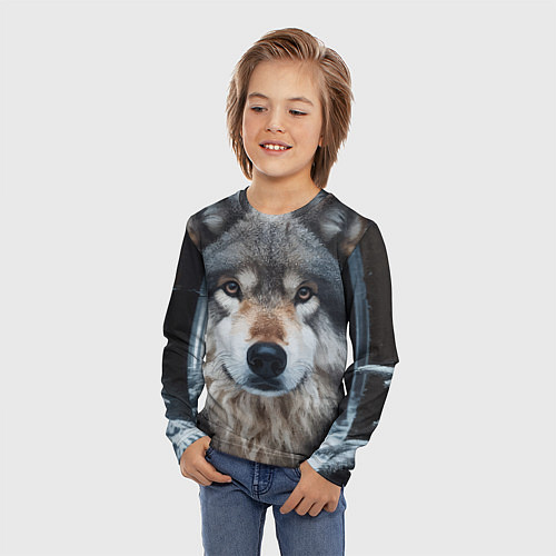 Детский лонгслив Волк в лесу - первый снег / 3D-принт – фото 3