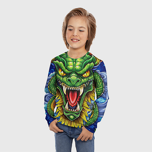 Детский лонгслив Крупная агрессивная змея / 3D-принт – фото 3