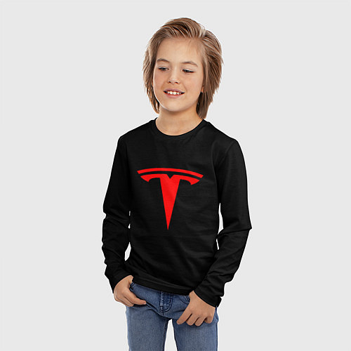 Детский лонгслив Tesla red logo / 3D-принт – фото 3