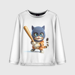 Лонгслив детский Прикольный котёнок с бейсбольной битой и в балакла, цвет: 3D-принт