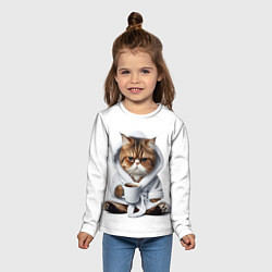 Лонгслив детский Котик в халате и кофе, цвет: 3D-принт — фото 2