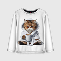 Лонгслив детский Котик в халате и кофе, цвет: 3D-принт