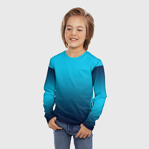 Детский лонгслив Яркий голубой с синим градиент комбинированный кро / 3D-принт – фото 3