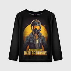 Лонгслив детский PUBG игрок на закате черный фон, цвет: 3D-принт