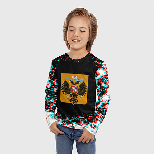 Детский лонгслив Российская империя герб глитч / 3D-принт – фото 3