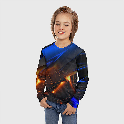 Детский лонгслив Синяя абстракция с желтыми плитами / 3D-принт – фото 3