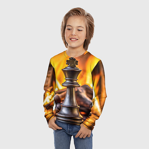 Детский лонгслив Шахматы - король на фоне огня / 3D-принт – фото 3