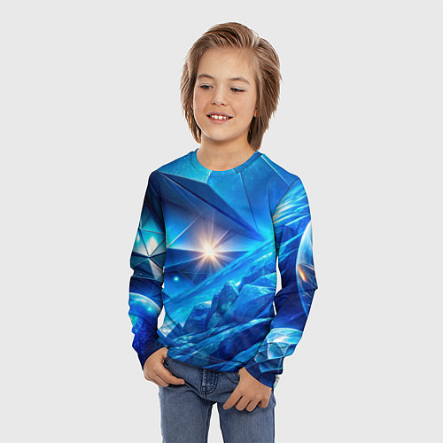 Детский лонгслив Синяя объемная абстракция со вспышкой / 3D-принт – фото 3