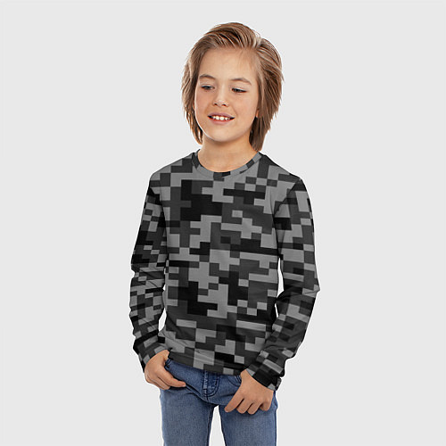Детский лонгслив Камуфляжные пиксели блэк / 3D-принт – фото 3