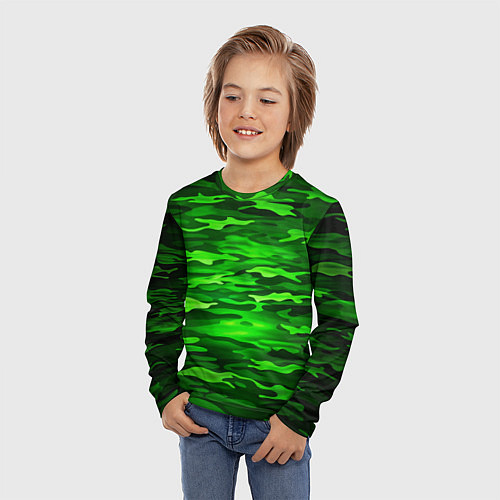 Детский лонгслив Зелёные водоросли-камуфляж / 3D-принт – фото 3