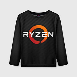 Лонгслив детский AMD ryzen logo carbon black, цвет: 3D-принт