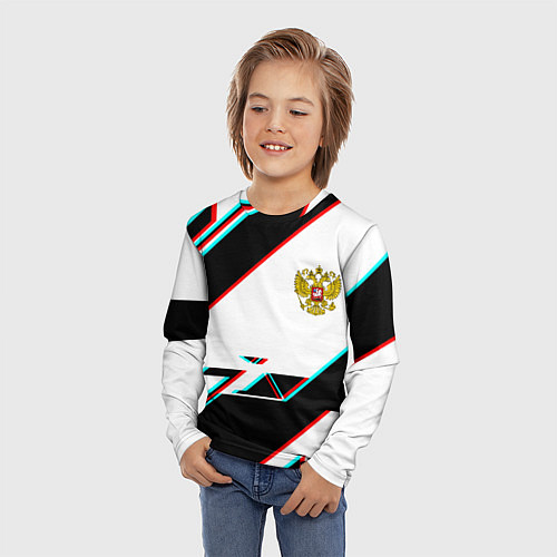 Детский лонгслив Россия спортивная геометрия глитч / 3D-принт – фото 3