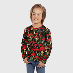 Лонгслив детский Лесные красные грибы мухоморы - паттерн, цвет: 3D-принт — фото 2