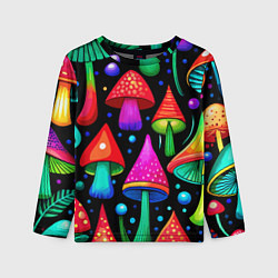 Детский лонгслив Неоновые мухоморы в горошек