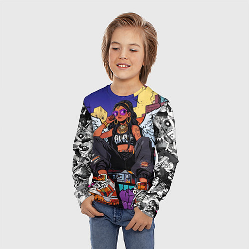 Детский лонгслив Городской ангел - urban style / 3D-принт – фото 3