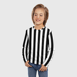 Лонгслив детский Вертикальные черно белые полосы, цвет: 3D-принт — фото 2