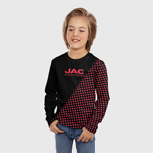 Детский лонгслив Jac motors чёрно-розовый шахматка / 3D-принт – фото 3
