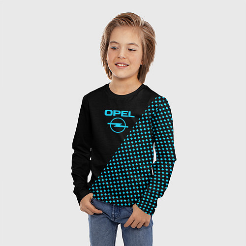Детский лонгслив Opel чёрно-голубой шахматка / 3D-принт – фото 3