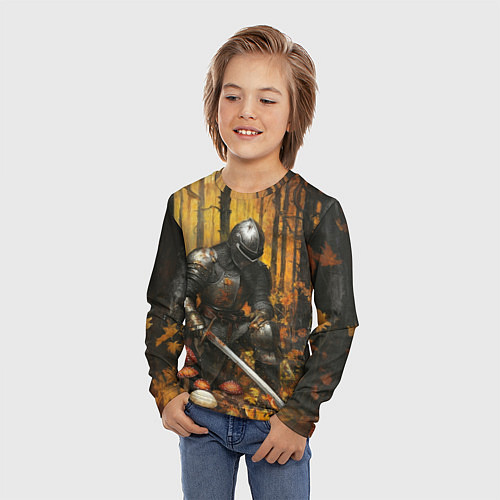 Детский лонгслив Воин в осеннем лесу / 3D-принт – фото 3